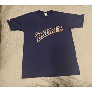 Majestic Large Padres Blue Baseball Henley Top
